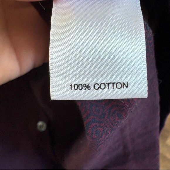 Murano Liquid Luxury Burgundy & Purple Pattern Print Short Sleeve Button Down Sh - Picture 10 of 11